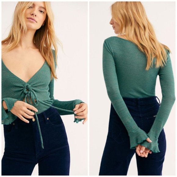 Free People Tops - Free People Intimately Free Say When Green and Metallic Long Sleeve Top, S
